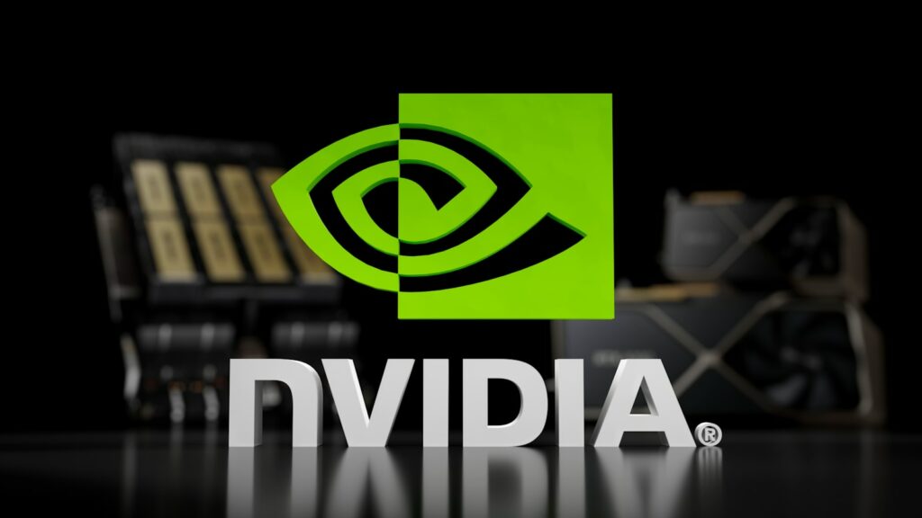 the nvidia logo is displayed on a table