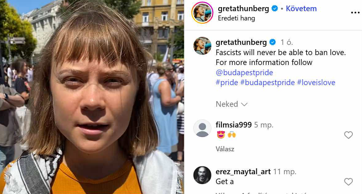 Rendőrségi eljárás indult a Budapesten prideozó Greta Thunberg ellen