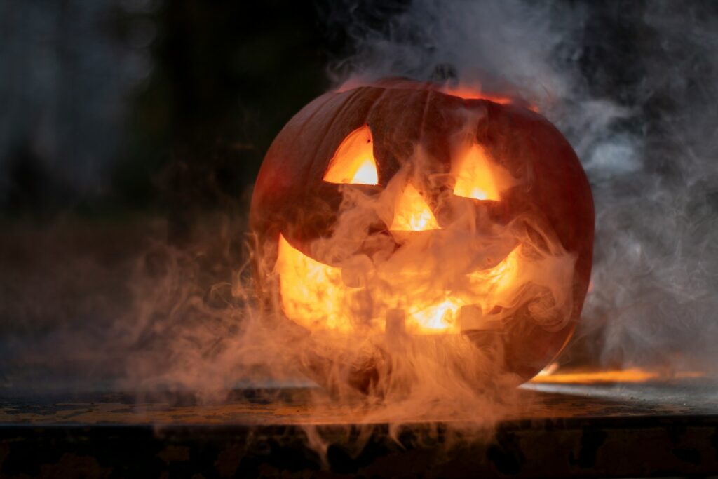 Jack-O'-Lantern with white smoke coming out