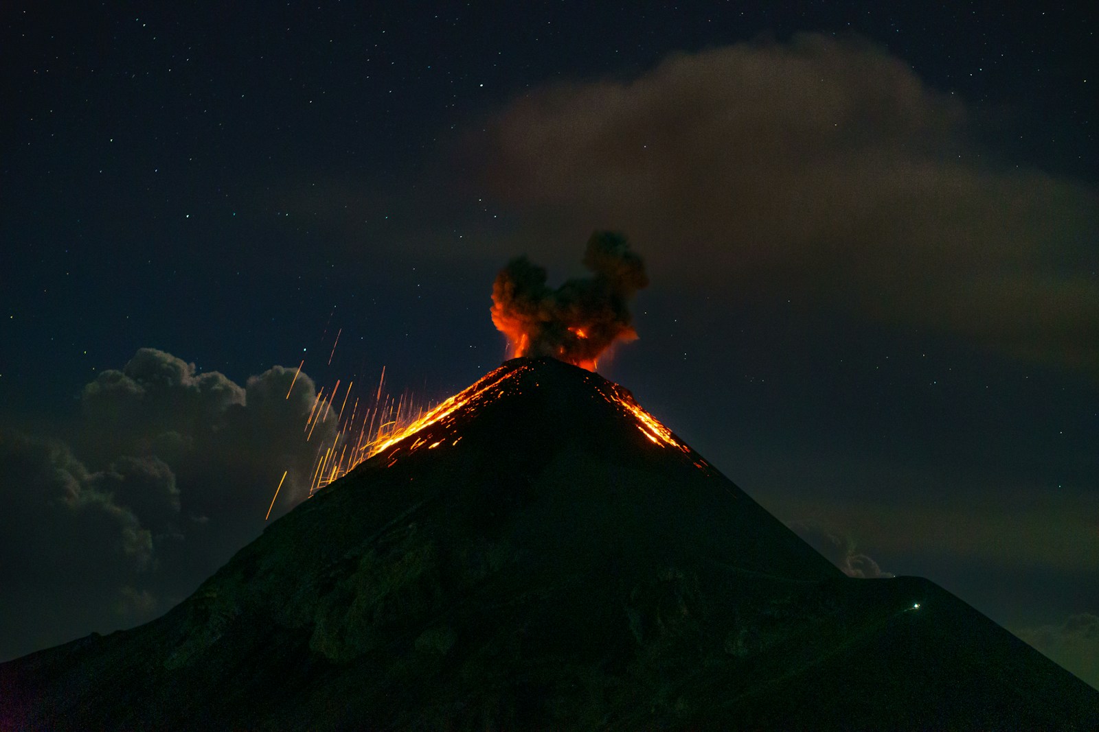 a volcano with a lot of smoke and fire coming out of it