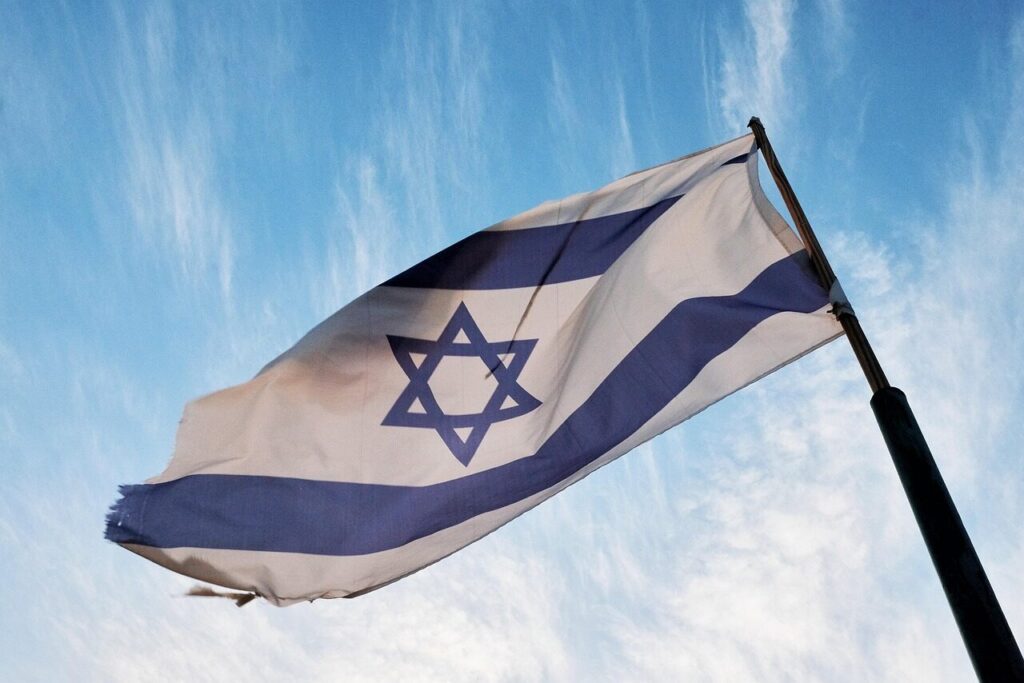 flag, israel, jewish, flag pole, sky, cloud, nature, patriot, star of david