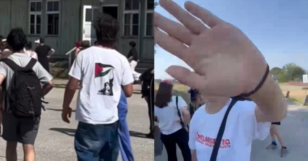 Palesztin terroristás pólóban balhéztak az antifák a mauthauseni koncentrációs táborban